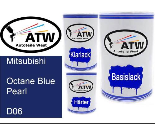 Mitsubishi, Octane Blue Pearl, D06: 500ml Lackdose + 500ml Klarlack + 250ml Härter - Set, von ATW Autoteile West.